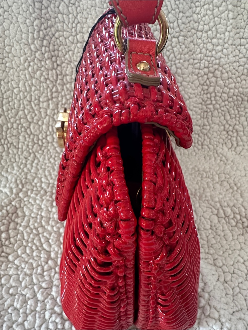 Salvatore Ferragamo Gancini Red Woven Rattan Basket Top-Handle Satchel with CoA - Picture 10 of 16